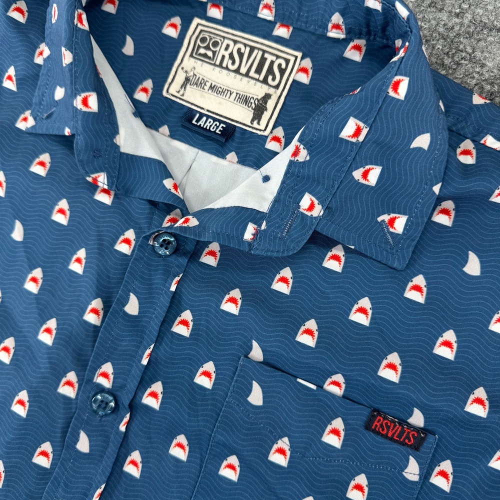 RSVLTS Chomp Shark Shirt Boys Large  KUNUFLEX Blue Short Sleeve